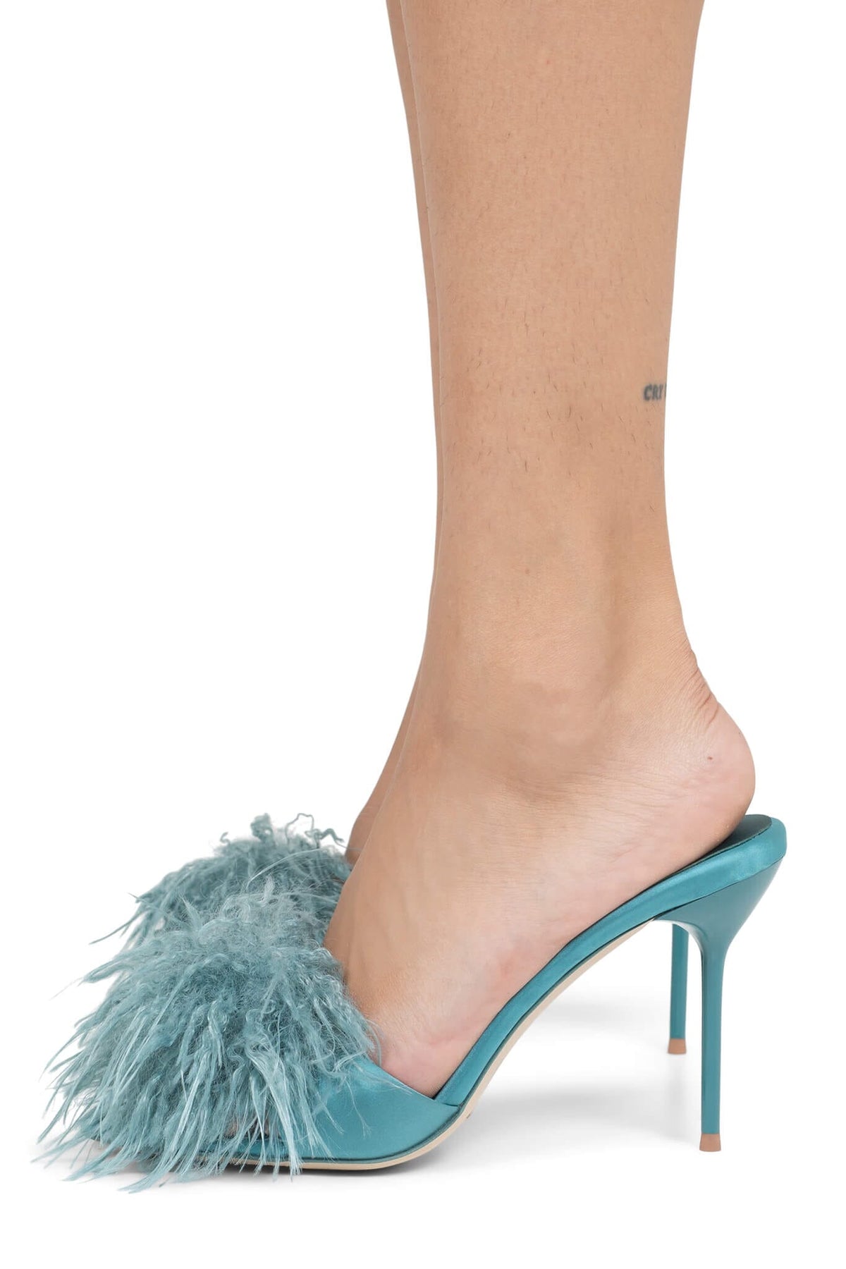 SHOPAHOLIC Jeffrey Campbell Heeled Mule Teal Satin Combo