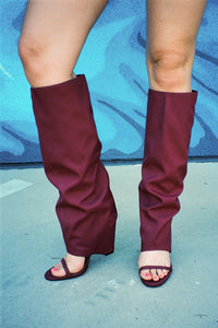 SHROUD Jeffrey Campbell Heeled Sandal Wine Fabric Combo