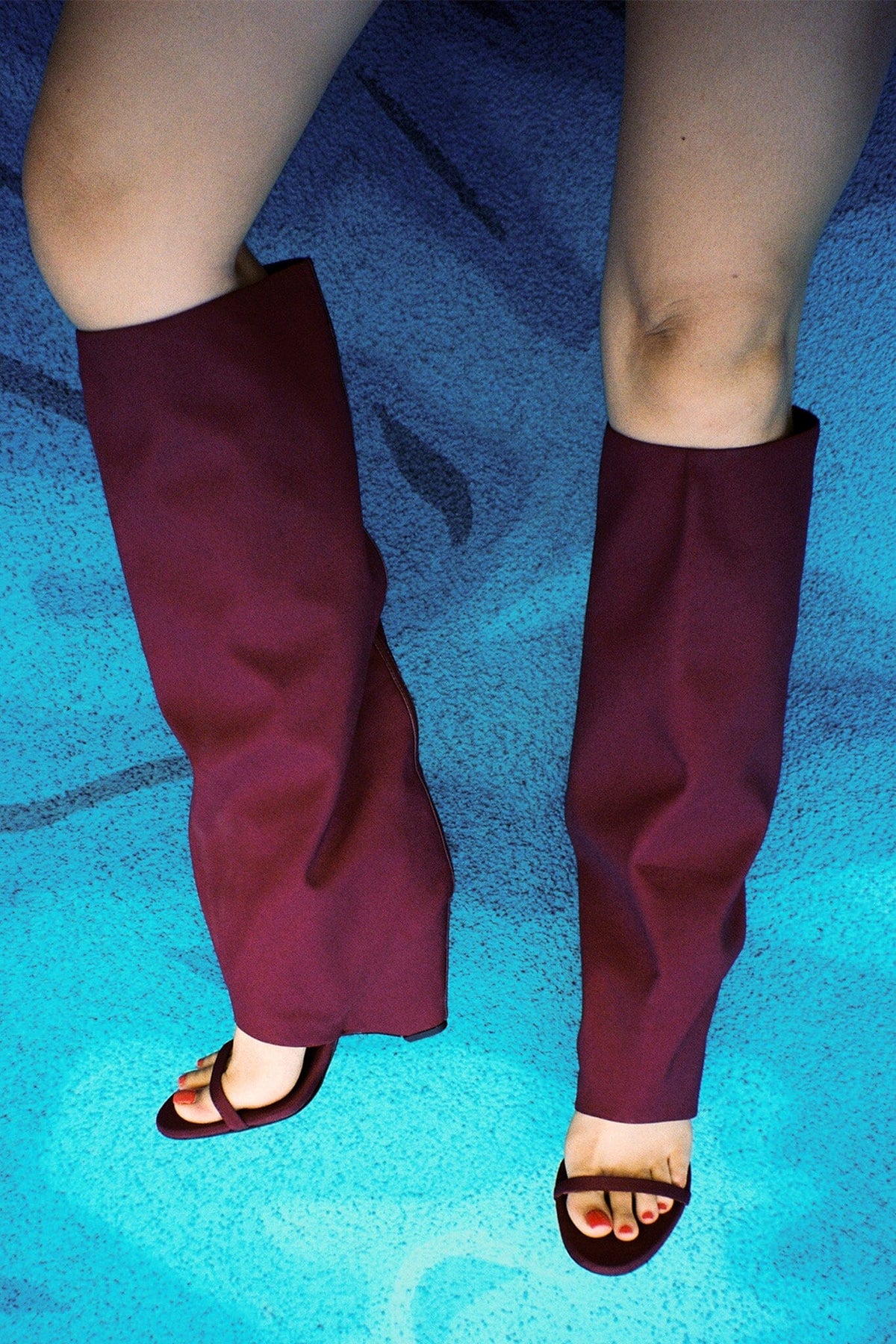 SHROUD Jeffrey Campbell Heeled Sandal Wine Fabric Combo