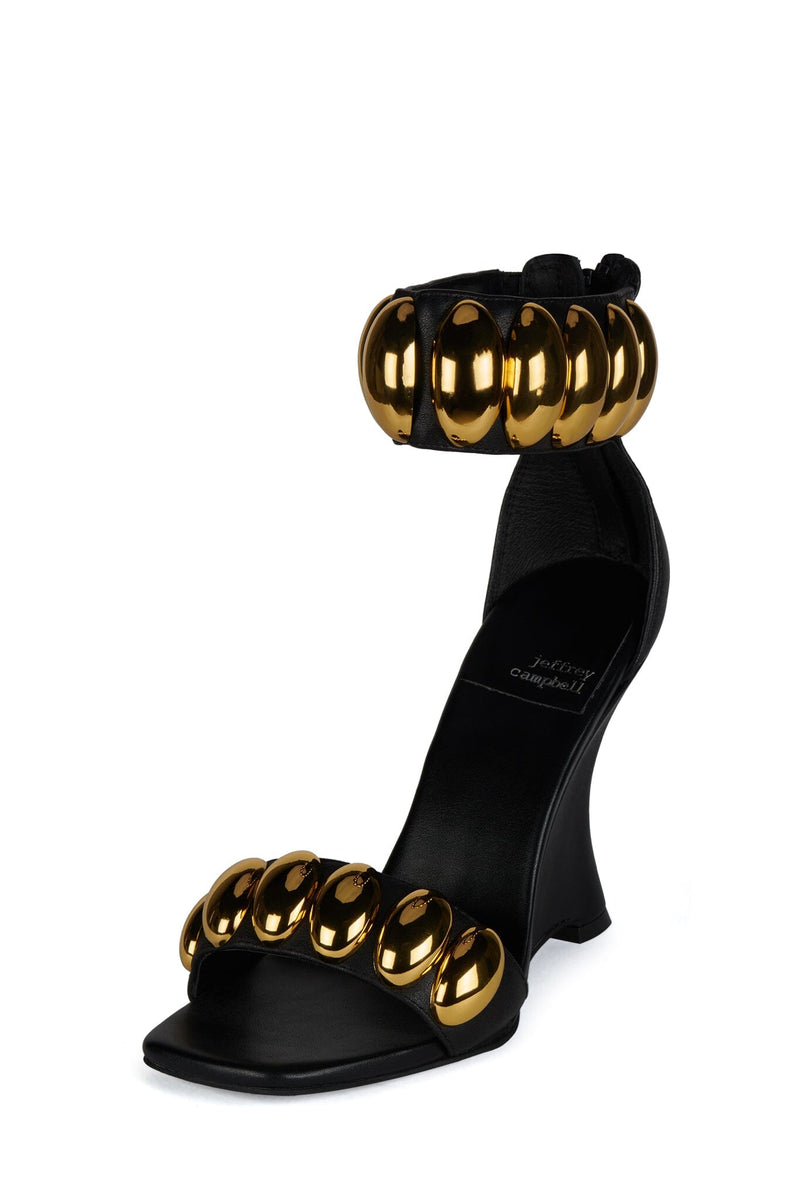 SHURI Jeffrey Campbell Wedged Sandals Black Gold