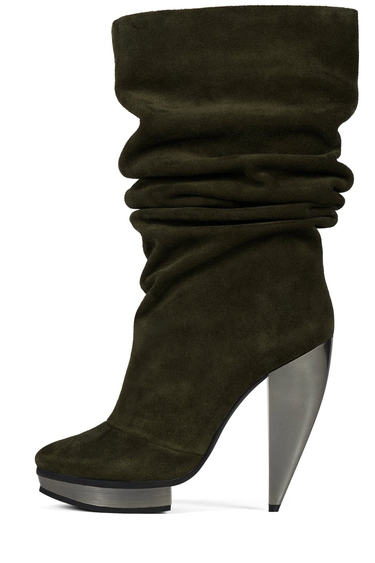 SLAY Slouch Heeled Boot Olive Suede