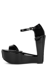 SO-DOWN Jeffrey Campbell Platform Wedge Black Patent 
