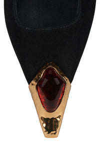 SORCERER Jeffrey Campbell Slingback Heels Black Suede Gold Brown