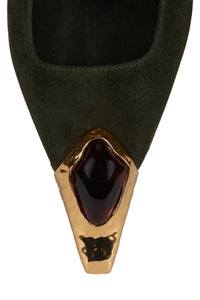 SORCERER Jeffrey Campbell Slingback Heels Olive Suede Gold Brown