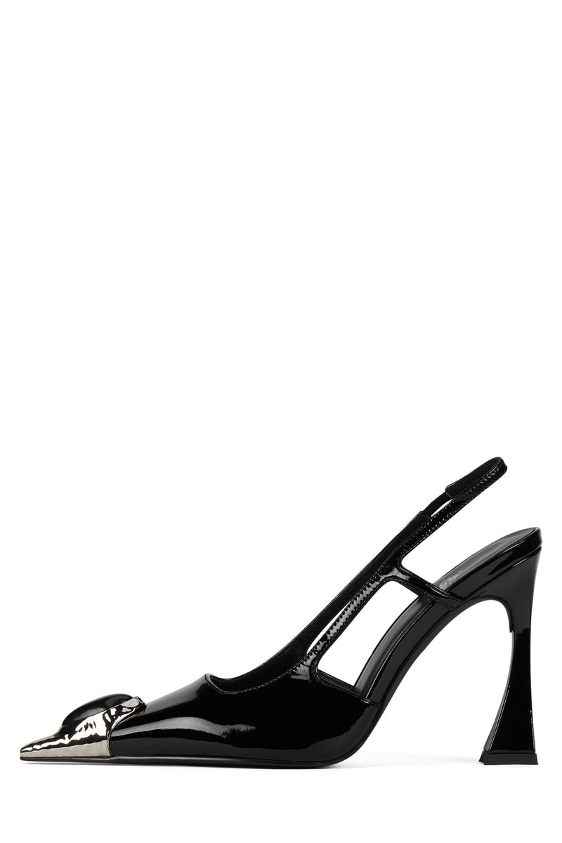 SORCERER Jeffrey Campbell Slingback Heels Black Patent Silver Black 