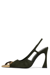 SORCERER Jeffrey Campbell Slingback Heels Olive Suede Gold Brown