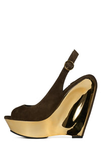 SPEED-SB Jeffrey Campbell Slingback Sandal Brown Suede Gold