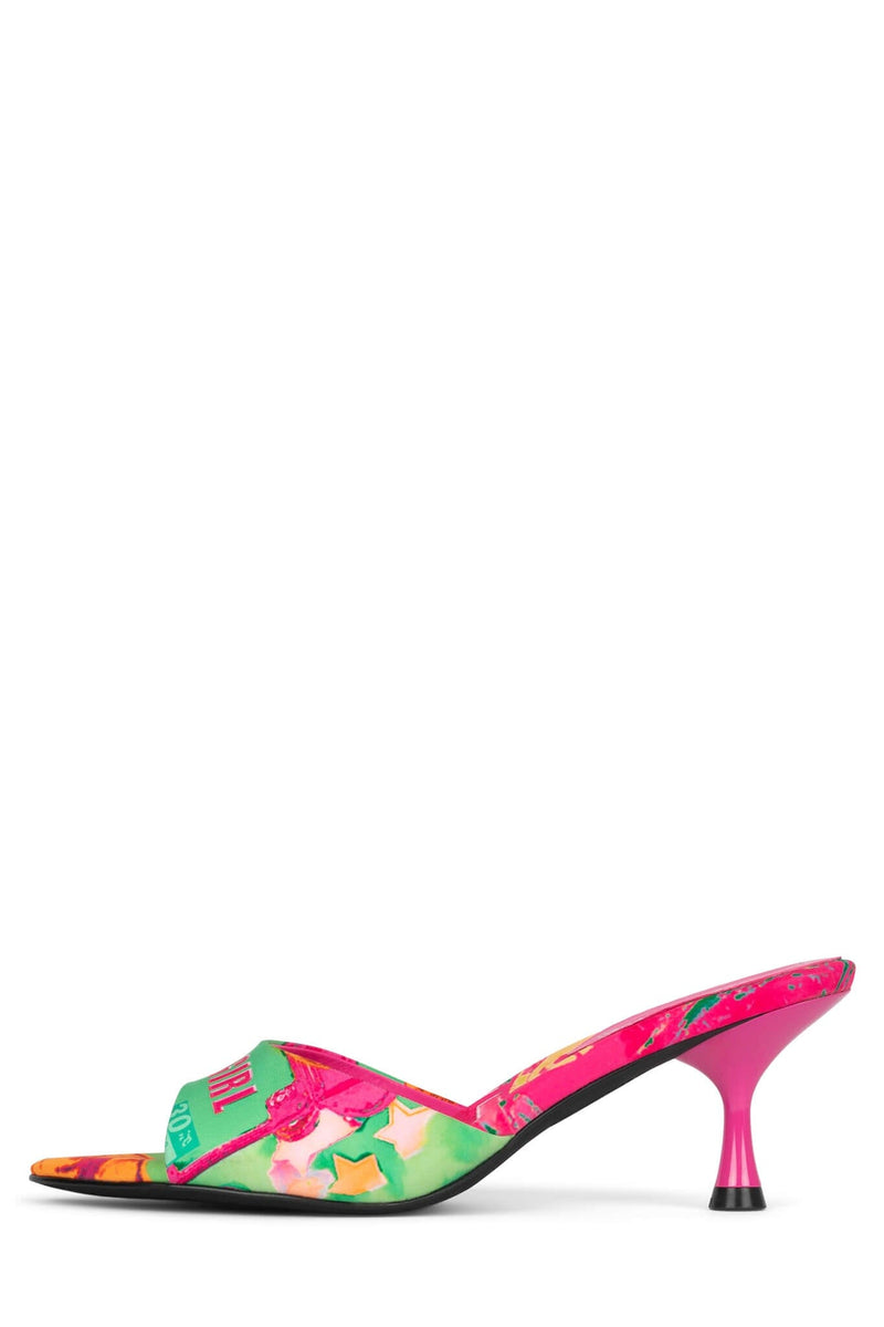 SPY-KID Jeffrey Campbell Kitten Heeled Sandal Green Bad Girl Combo