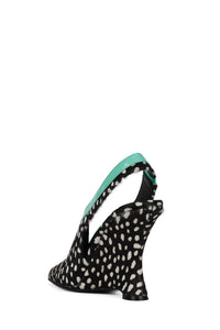 STRAITS-F Jeffrey Campbell Wedge Sandal Black White Dot Teal