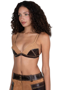 STRATEGIC TOP Jeffrey Campbell Deconstructed Triangle Top Tan Suede Brown _hover