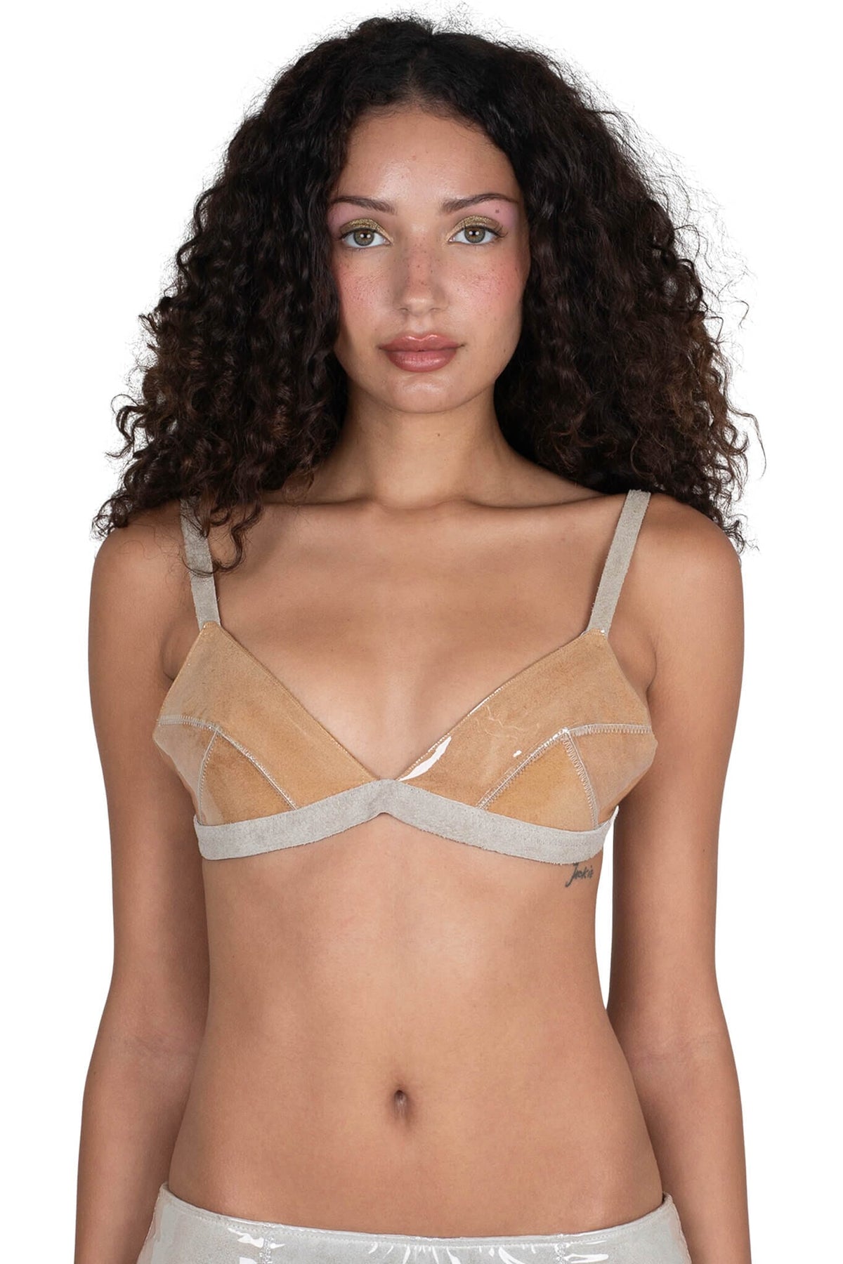 STRATEGIC TOP Jeffrey Campbell Deconstructed Triangle Top Clear Beige Combo