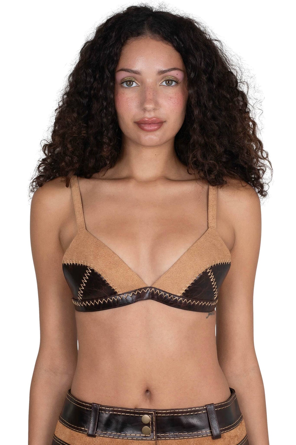STRATEGIC TOP Jeffrey Campbell Deconstructed Triangle Top Tan Suede Brown