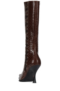 STUNNA Jeffrey Campbell Heeled Boot Brown Snake