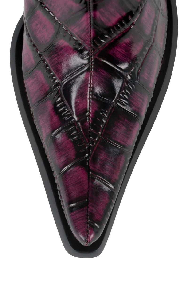 STUNNA Jeffrey Campbell Heeled Boot Raspberry Black Croco
