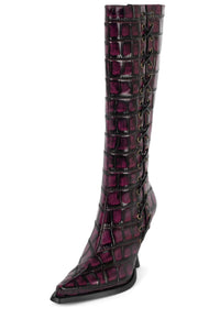 STUNNA Jeffrey Campbell Heeled Boot Raspberry Black Croco