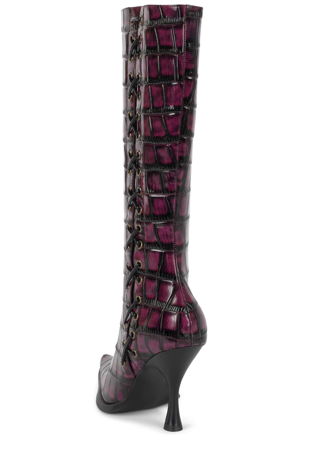 STUNNA Jeffrey Campbell Heeled Boot Raspberry Black Croco