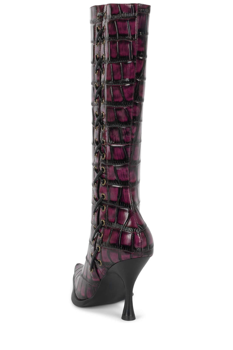 STUNNA Jeffrey Campbell Heeled Boot Raspberry Black Croco