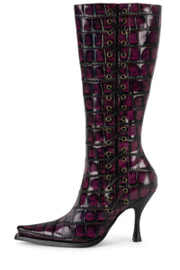 STUNNA Jeffrey Campbell Heeled Boot Raspberry Black Croco