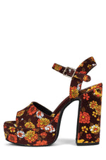 SUMMERS-3 Platform Sandal Jeffrey Campbell Brown 70s Velvet Floral 6 