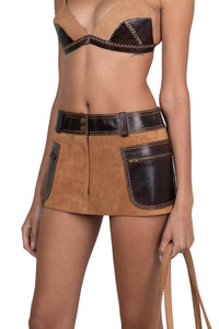 TACTICS Jeffrey Campbell Deconstructed Mini Skirt Tan Suede Brown _hover