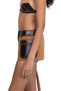 TACTICS Jeffrey Campbell Deconstructed Mini Skirt Tan Suede Brown 