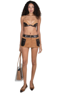 TACTICS Jeffrey Campbell Deconstructed Mini Skirt Tan Suede Brown 