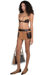 TACTICS Jeffrey Campbell Deconstructed Mini Skirt Tan Suede Brown 