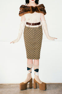 THE-DRAMA Jeffrey Campbell Platform Pump Yellow Plaid Tweed