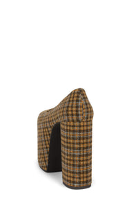THE-DRAMA Jeffrey Campbell Platform Pump Yellow Plaid Tweed