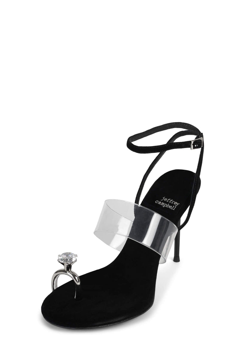 THE-GROOM Stiletto Sandal Black Suede Silver