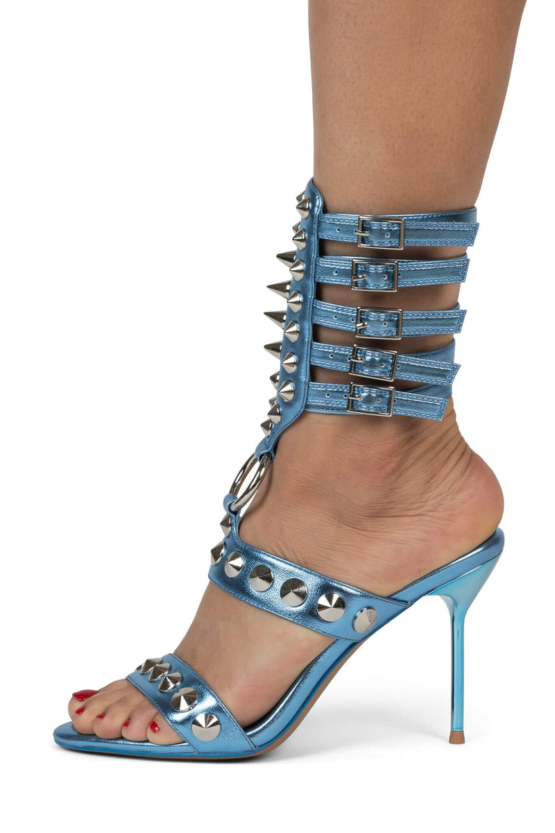 THREE-6-5 Heeled Sandal YYH Blue Metallic Silver 6 