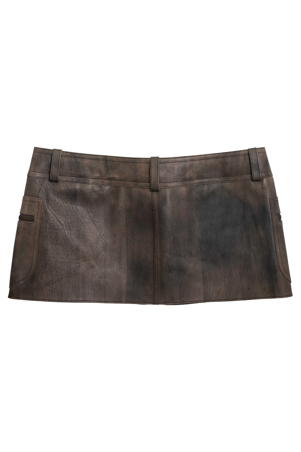 TOO-COOL Jeffrey Campbell Leather Mini Skirt Brown Distressed