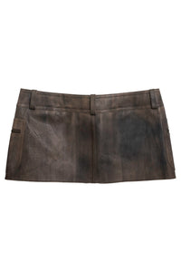 TOO-COOL Jeffrey Campbell Leather Mini Skirt Brown Distressed