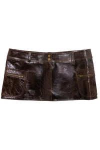 TOO-COOL Jeffrey Campbell Leather Mini Skirt Brown Crackle