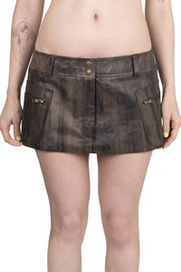 TOO-COOL Jeffrey Campbell Leather Mini Skirt Brown Distressed 2