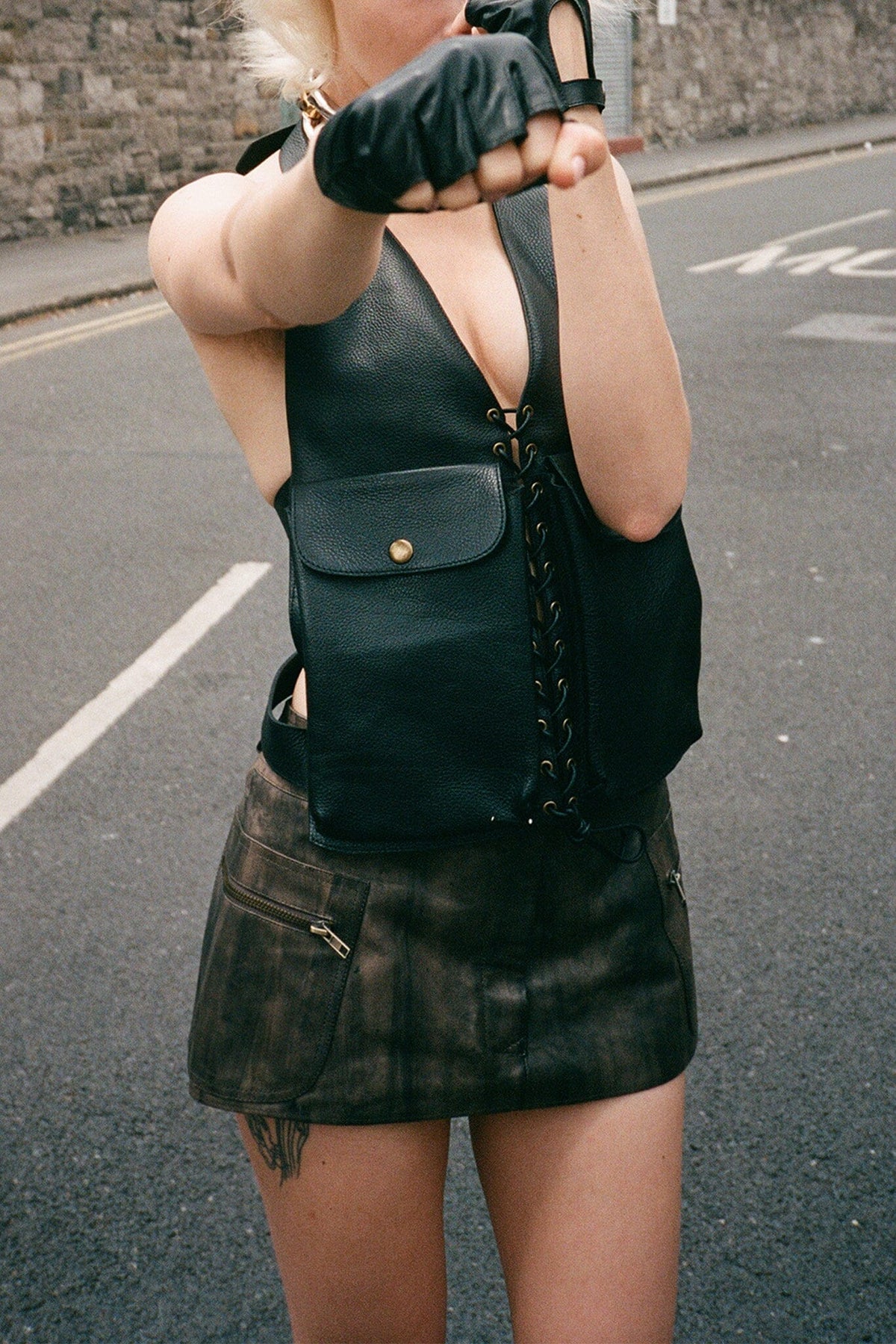 TOO-RUFF Jeffrey Campbell Leather Vest Black