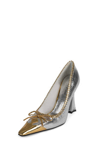 TORPEDOED Jeffrey Campbell Pointed-Toe Pump Gold Silver