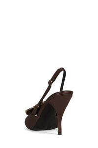 TRIOMPHE-J Jeffrey Campbell Heeled Slingback Sandal Black Satin Pewter Brown Satin Brown