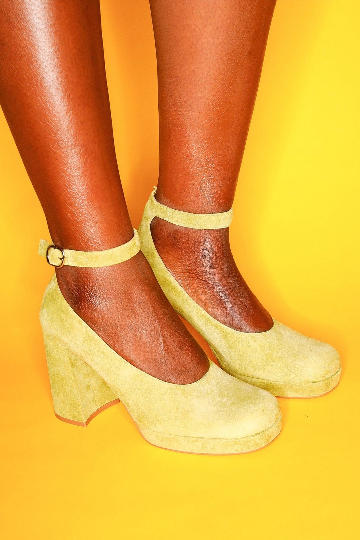 VIVENT Jeffrey Campbell Chunky Block Heels Chartreuse Suede