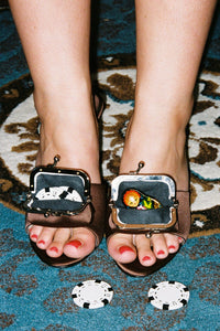 XTRA-COIN Jeffrey Campbell Heeled Sandal Brown Satin