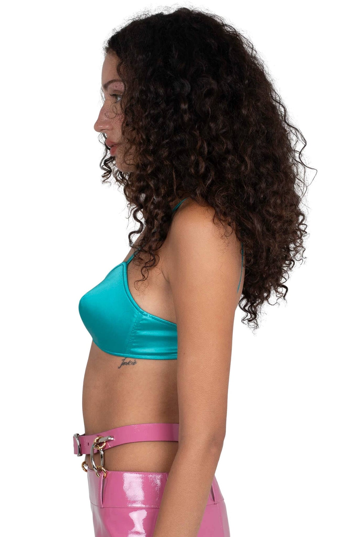 YVONNE Jeffrey Campbell Top Turquoise Satin