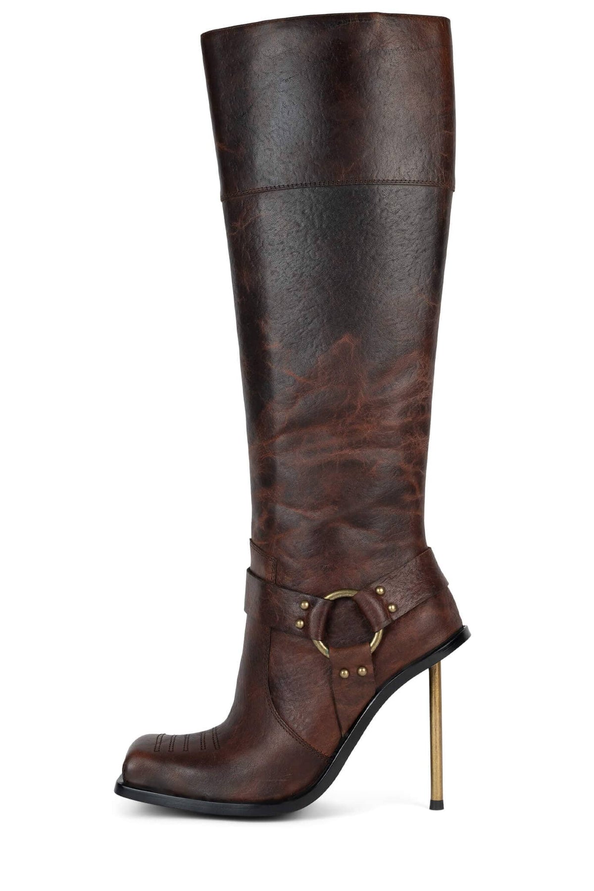 ADVENTURE Jeffrey Campbell High Heeled Boots Brown Distressed Gold