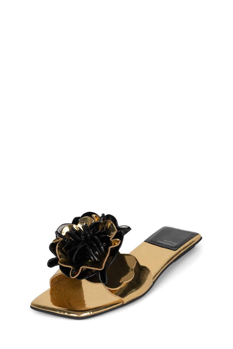 BLOOMSDAY Jeffrey Campbell Flat Sandals Black Gold Combo