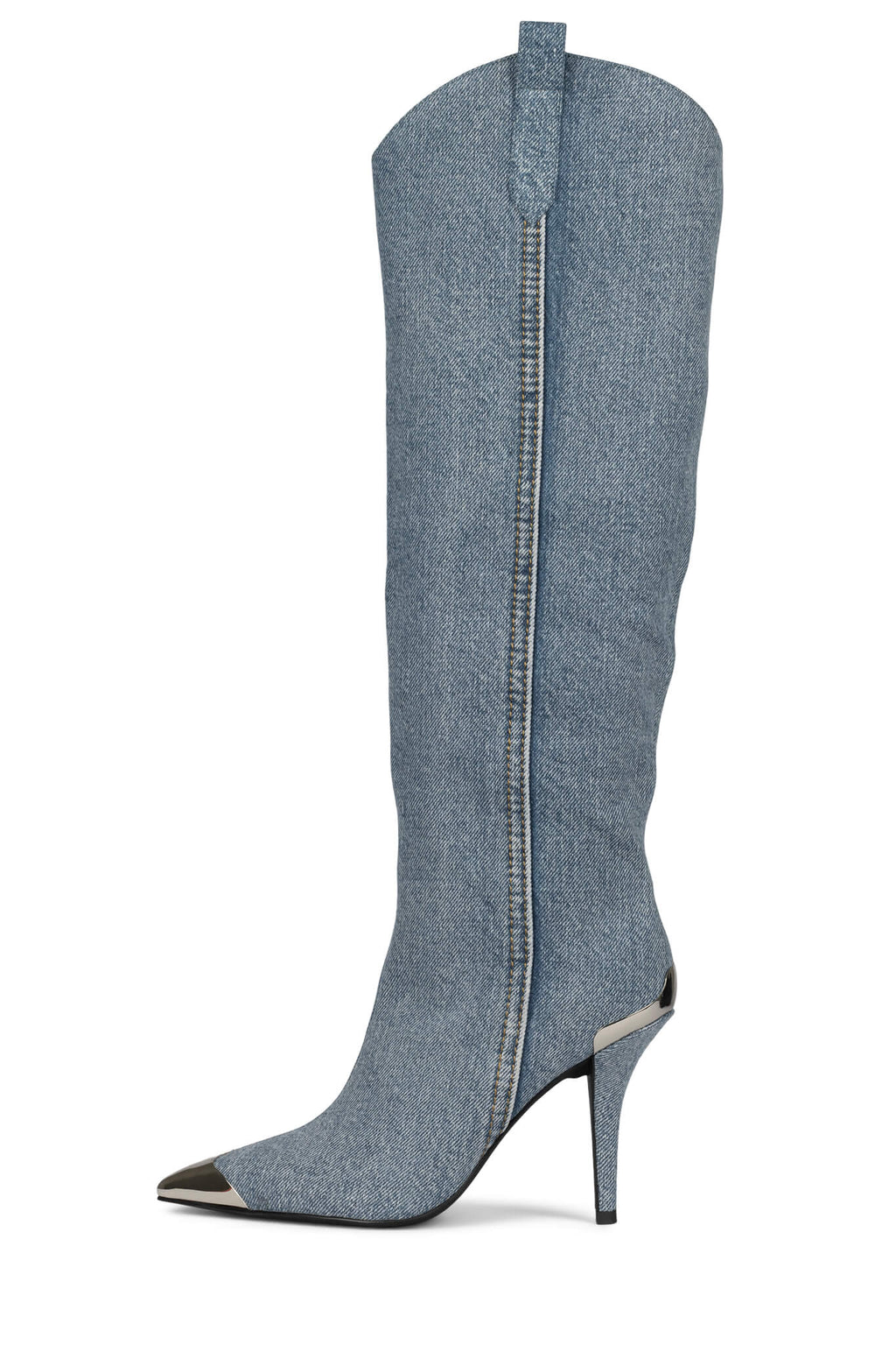 BY-GOLLY Knee-High Boot Jeffrey Campbell Blue Acid Wash Denim Silver 6 
