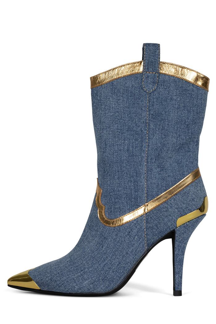 EL-PASO Mid-Calf Boot Jeffrey Campbell Blue Denim Gold 6 