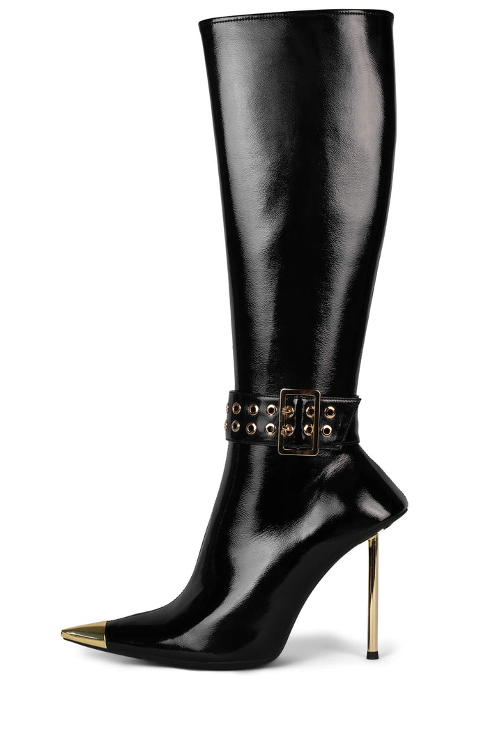 FLASHBACK Knee-High Boot Jeffrey Campbell Black Patent Gold 5 