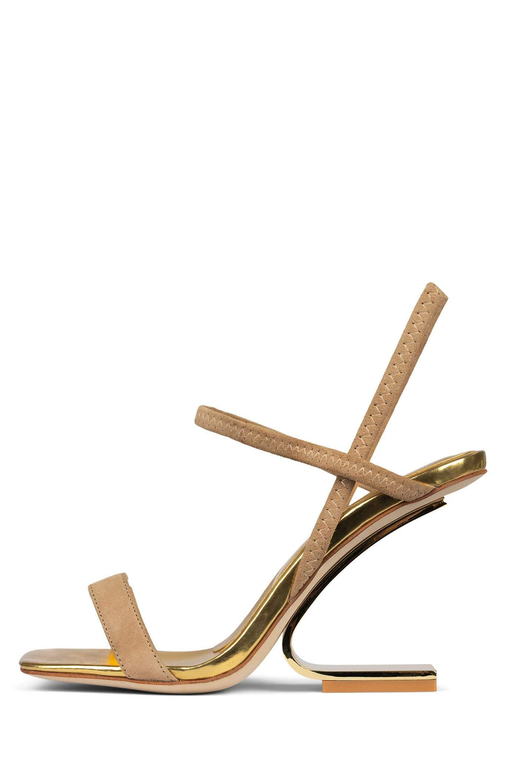 GEOMETRIC Heeled Sandal STRATEGY Dark Natural Suede Gold 6 