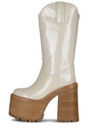 GRAVEYARD Knee-High Boot Jeffrey Campbell Ivory Crinkle Patent 6 