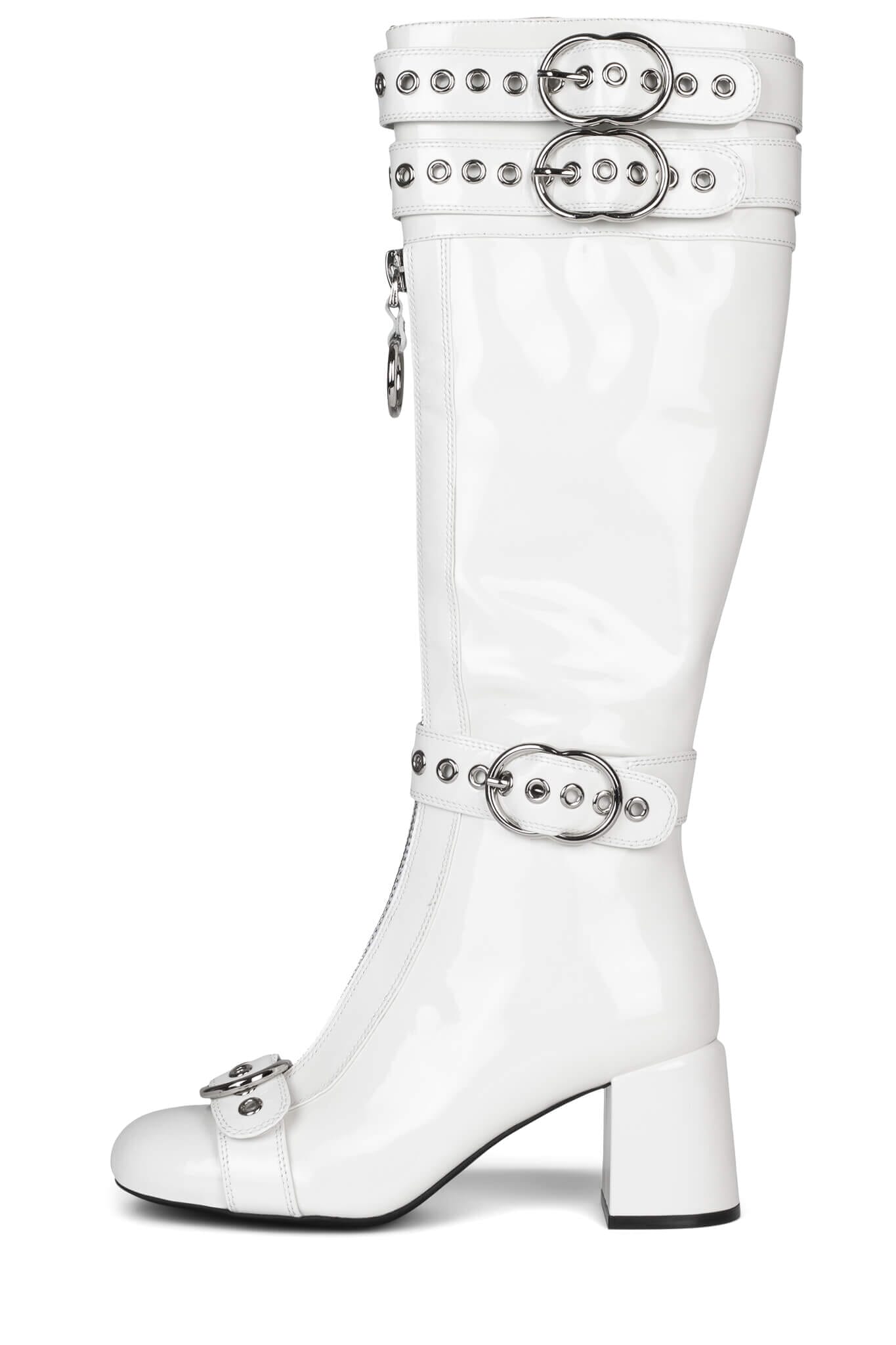 Silver shops patent leather boots