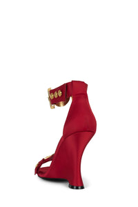 LEONITE Jeffrey Campbell Ankle Strap Sandal Red Satin Gold